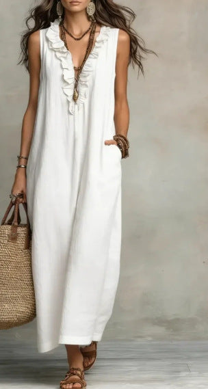 Women's Ruffle A-Line Dress with Pockets