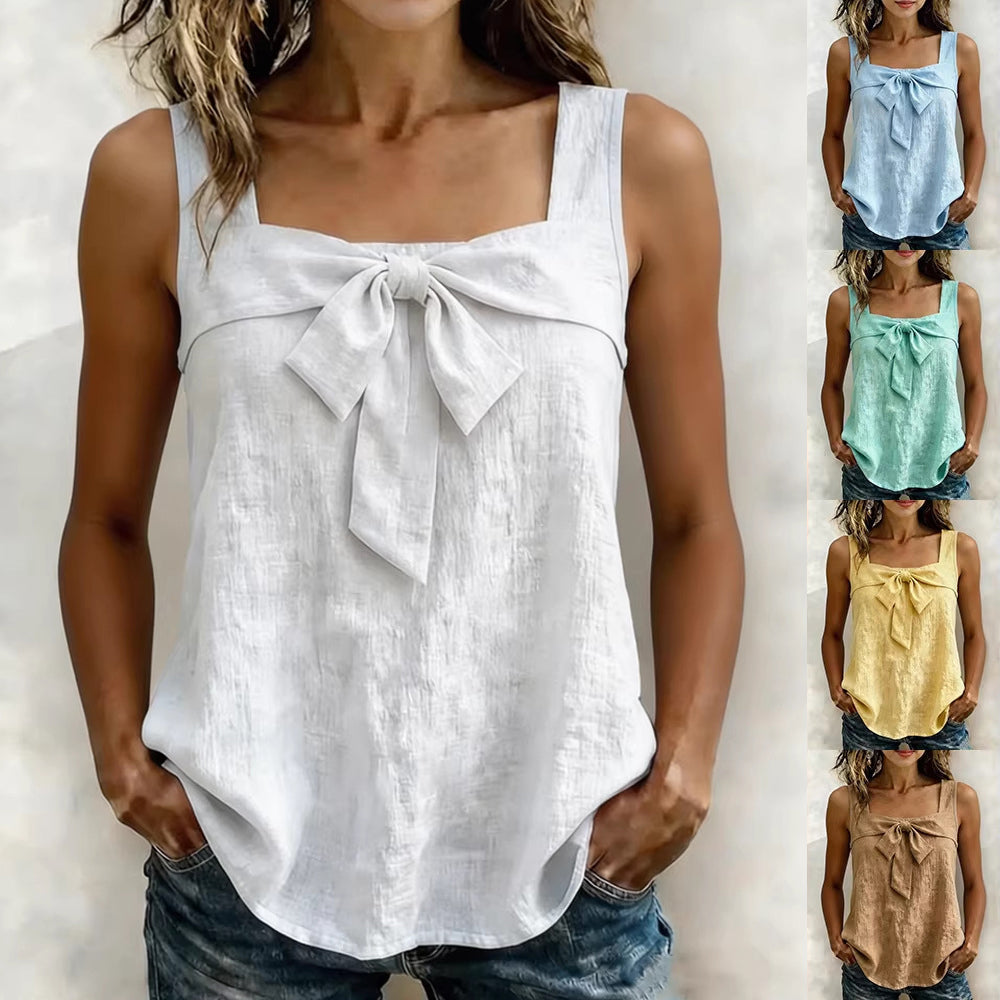 Women's Square-Neck Linen-Blend Tank