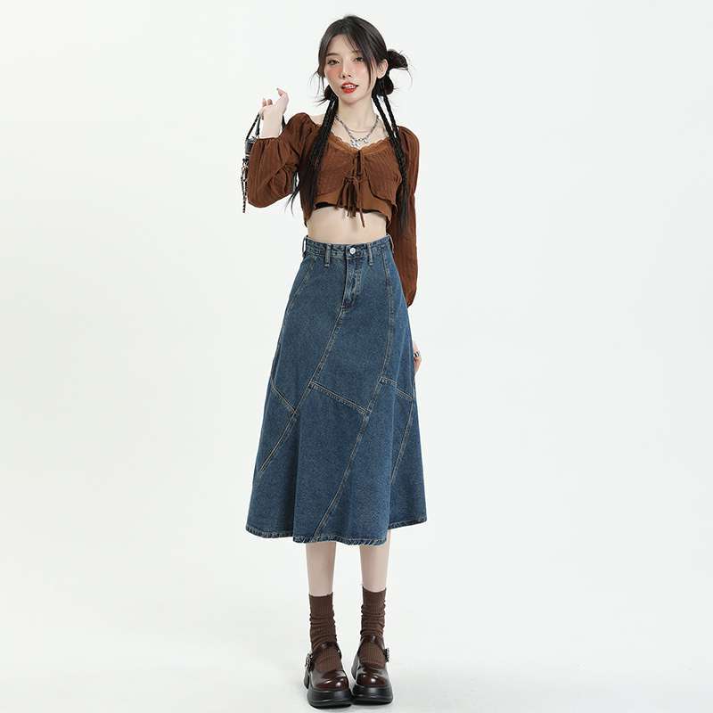 Women's High-Waist Denim Maxi Skirt