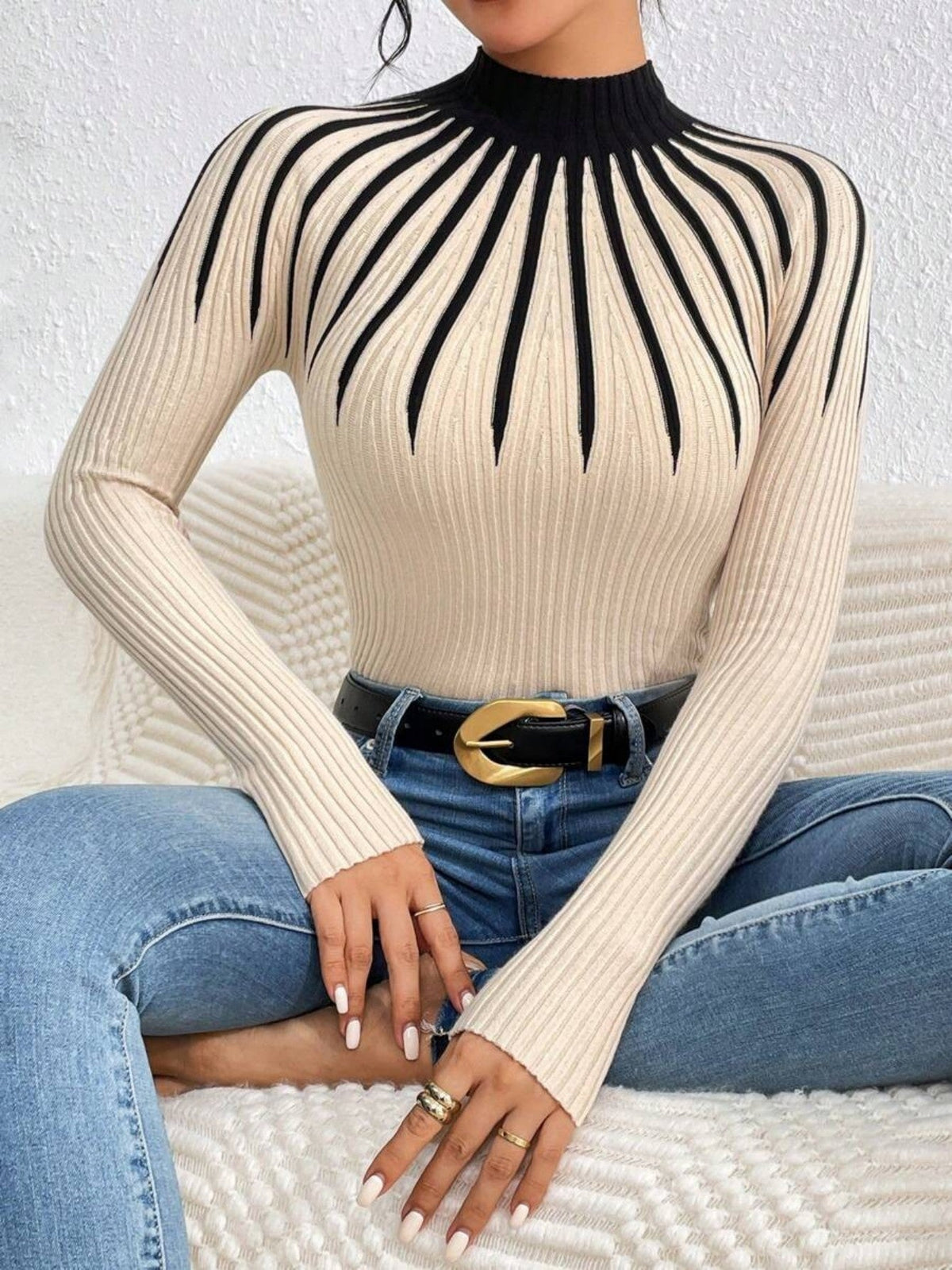 Ribbed Mock-Neck Sweater