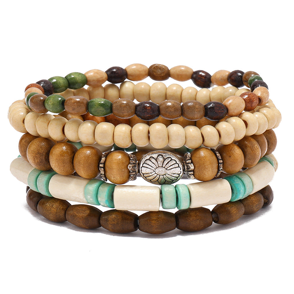 Wooden Bead Flower Bracelets (5 pcs)