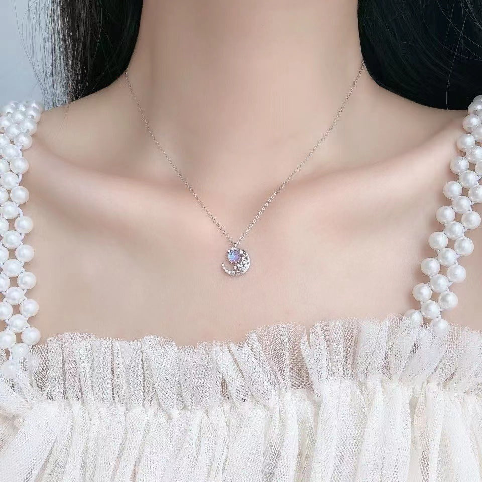 Crescent Moon Rhinestone Necklace