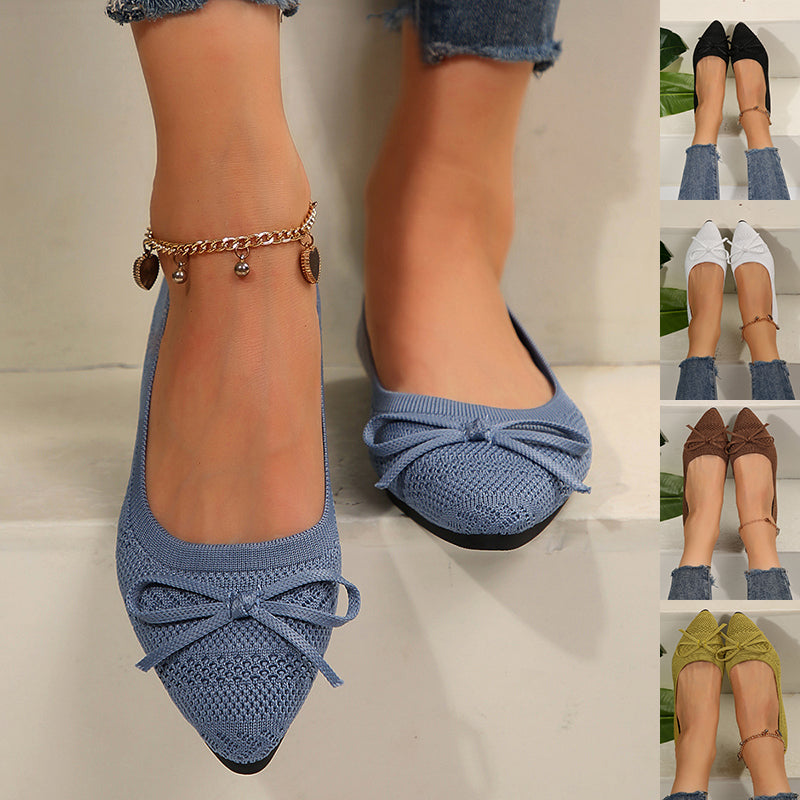 Bow Knit Pointed-Toe Flats