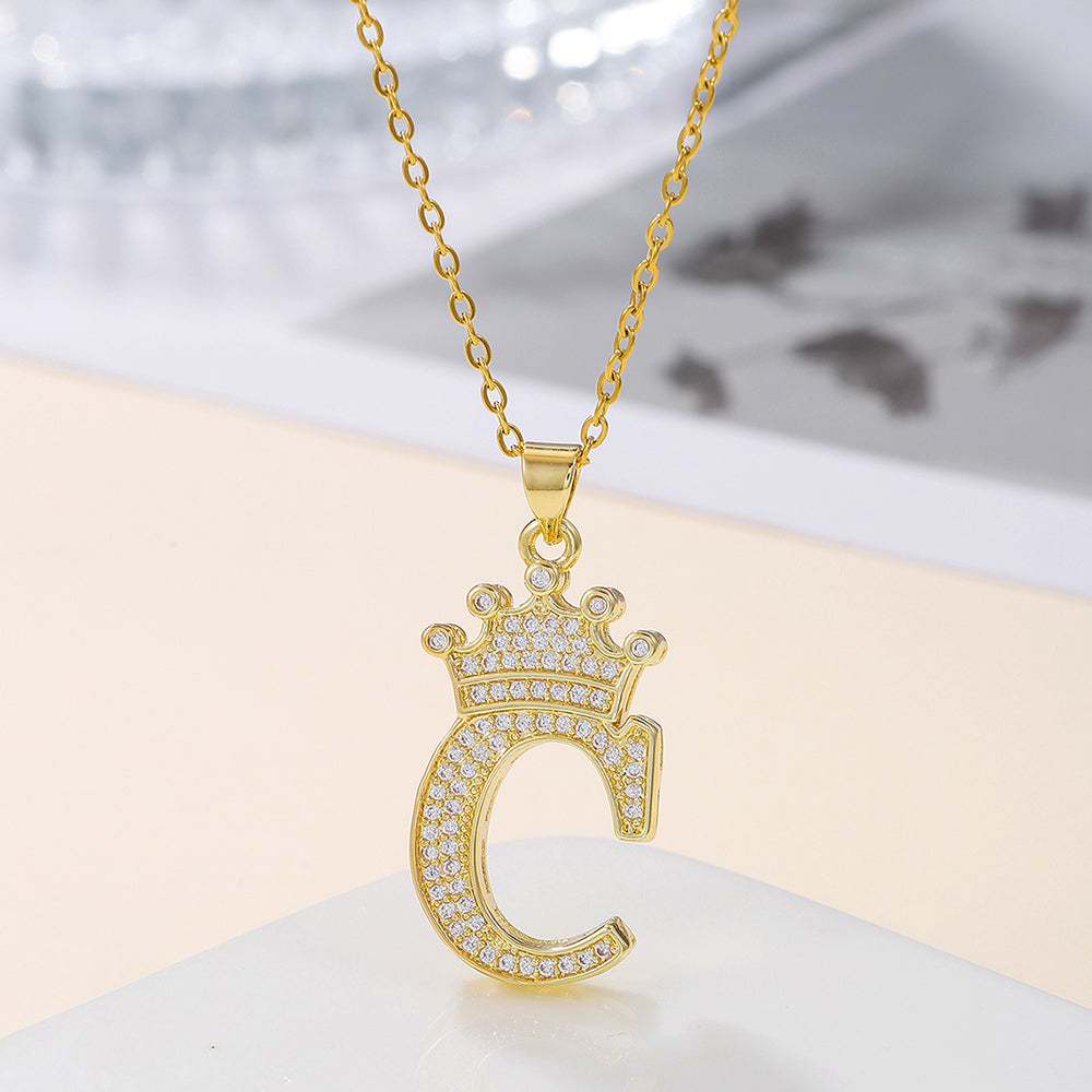 Crown Initial Pendant Necklace