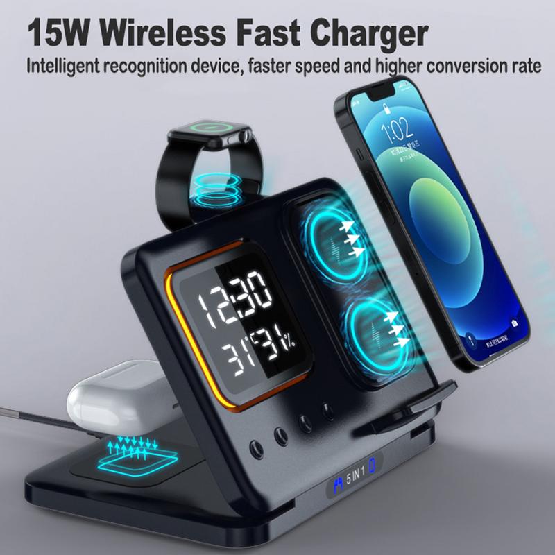 5-in-1 Wireless Charger with Alarm Clock