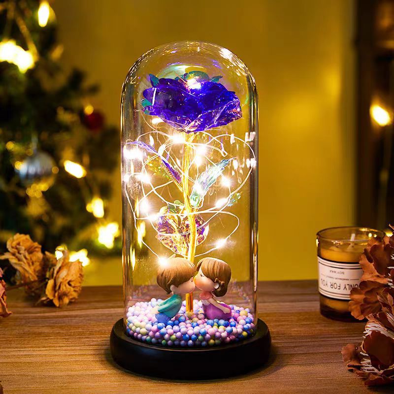Galaxy Foil Rose in Glass Dome