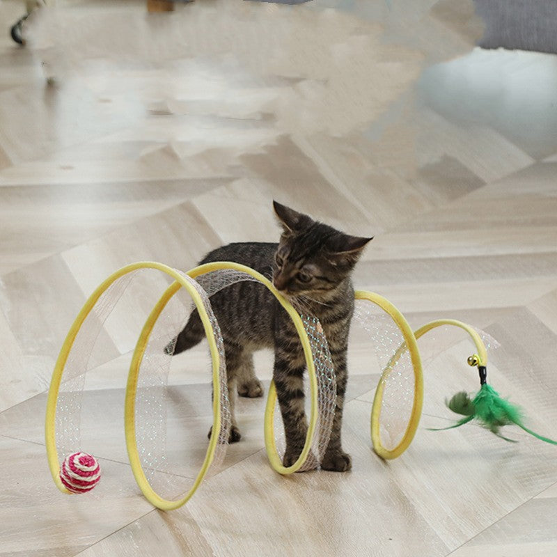 Foldable Cat Tunnel with Toys