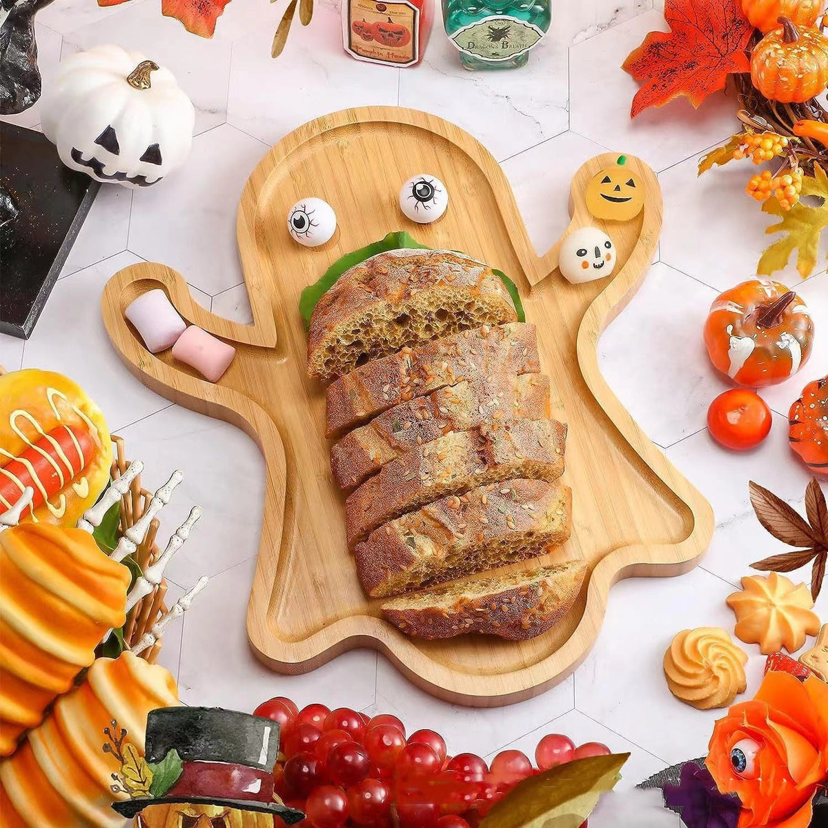 Ghost-Shaped Wooden Serving Tray