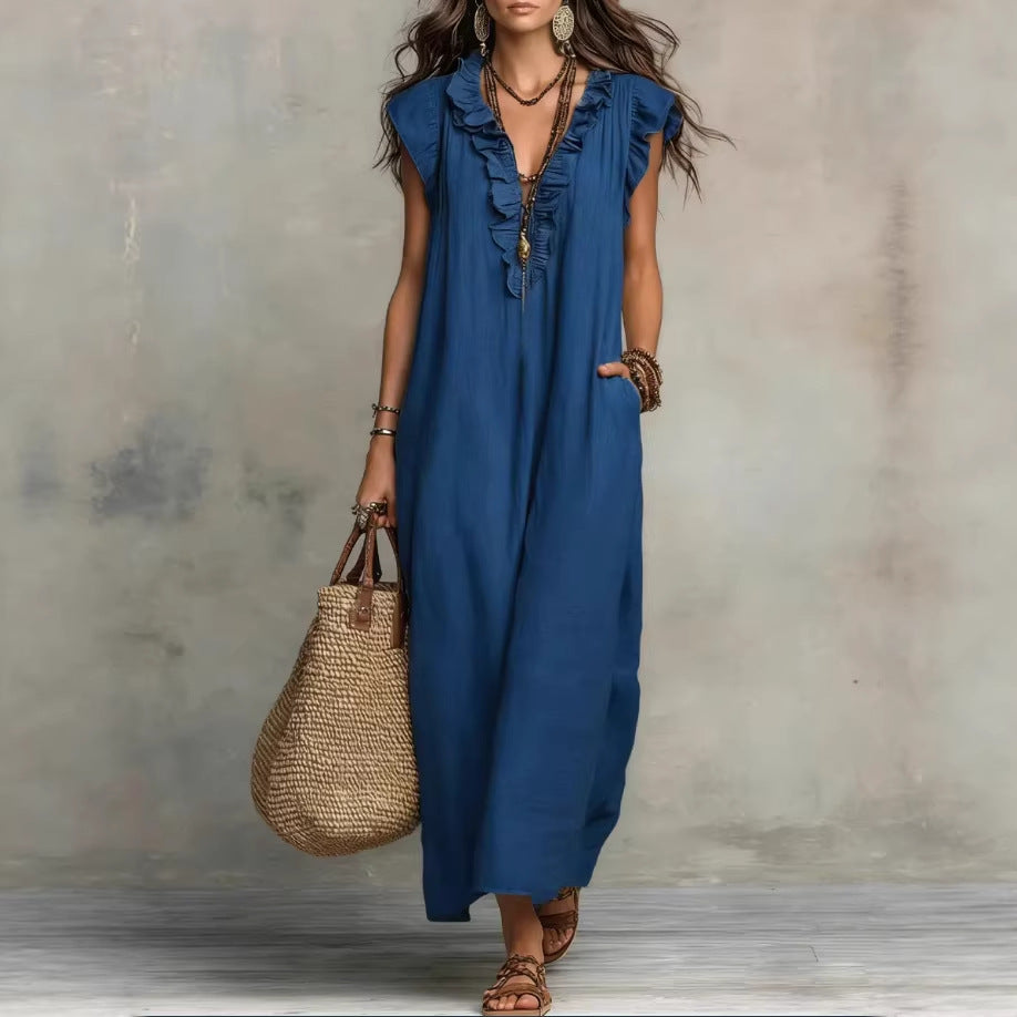 Women's Ruffle A-Line Dress with Pockets