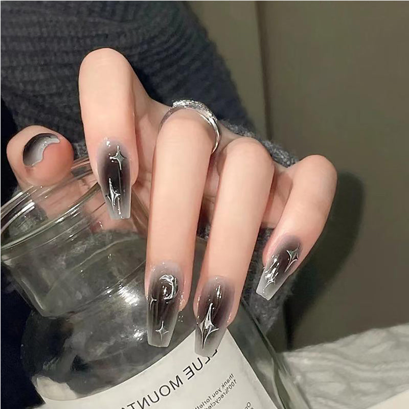 Black & Silver Star Press-On Nails (24 pcs)