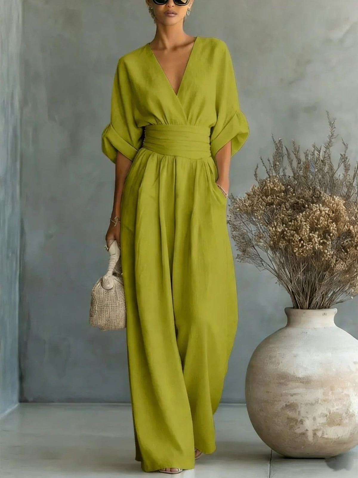 V-Neck Wide-Leg Jumpsuit