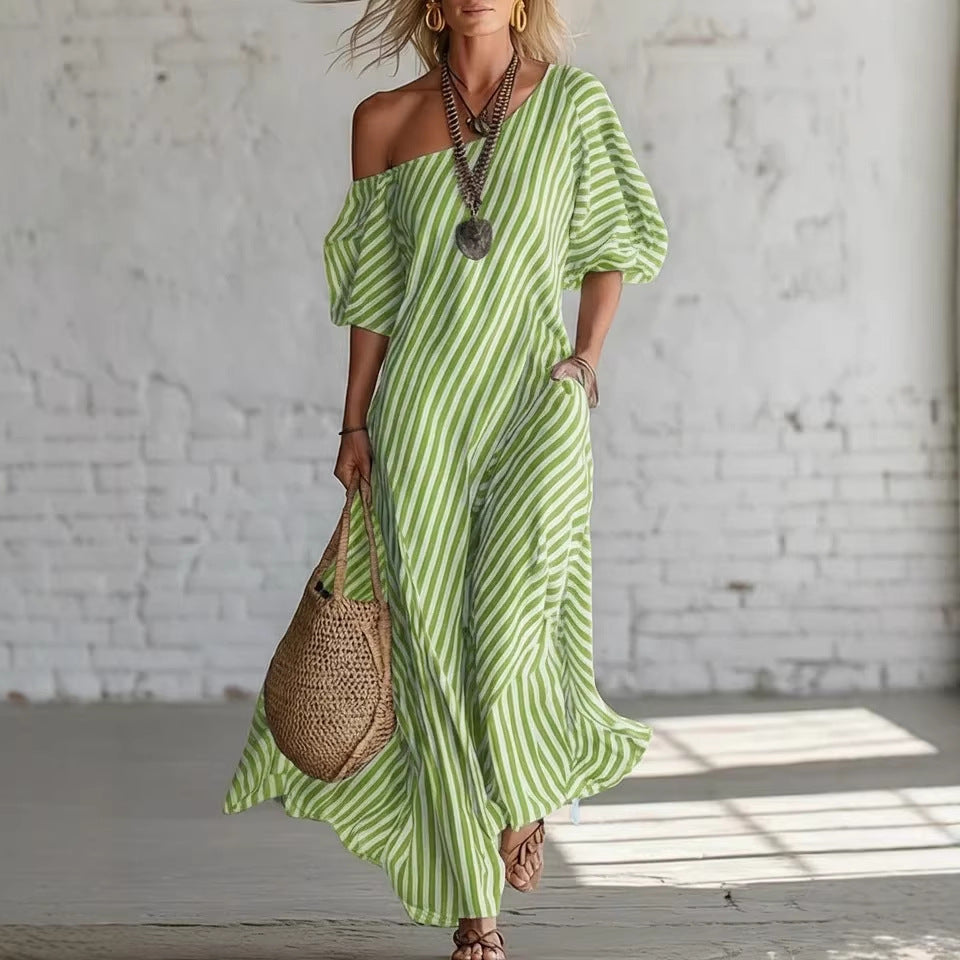 Striped Off-Shoulder Maxi Dress