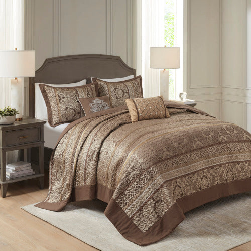 5-Piece Reversible Jacquard Bedspread Set (Queen)