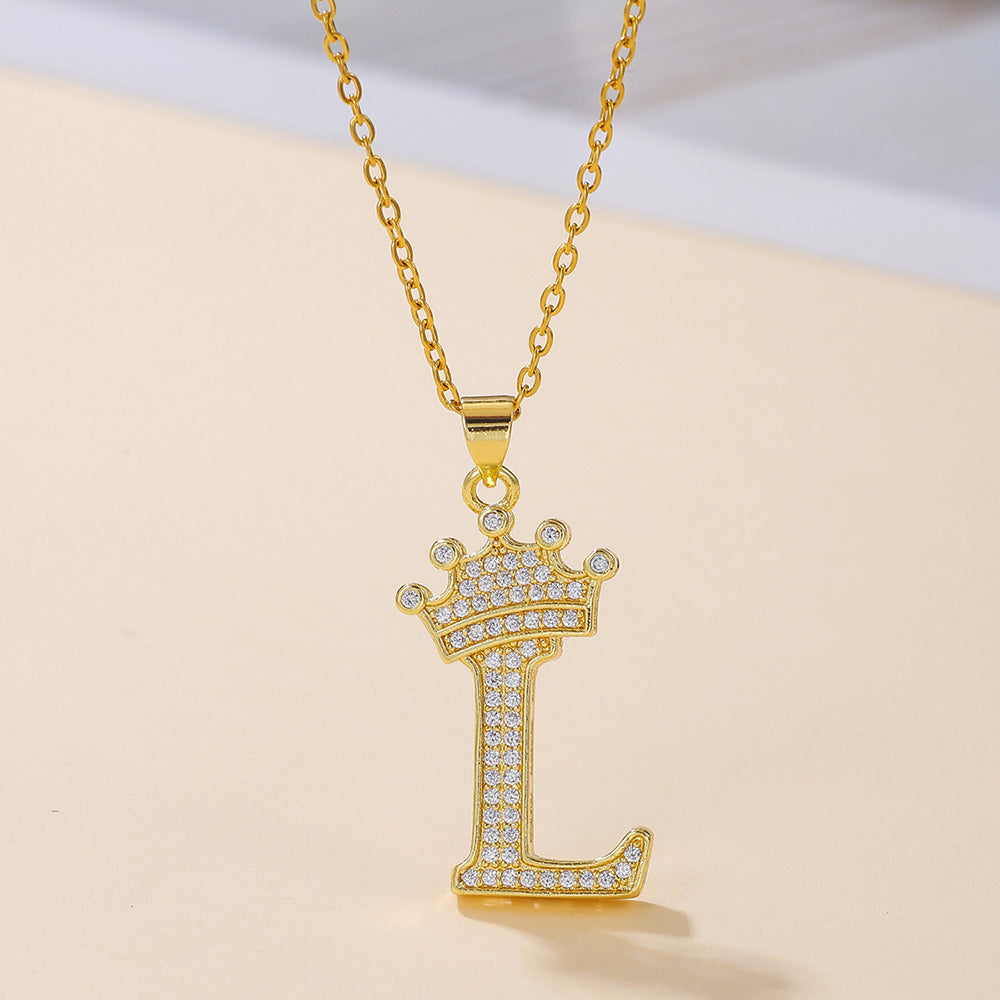 Crown Initial Pendant Necklace