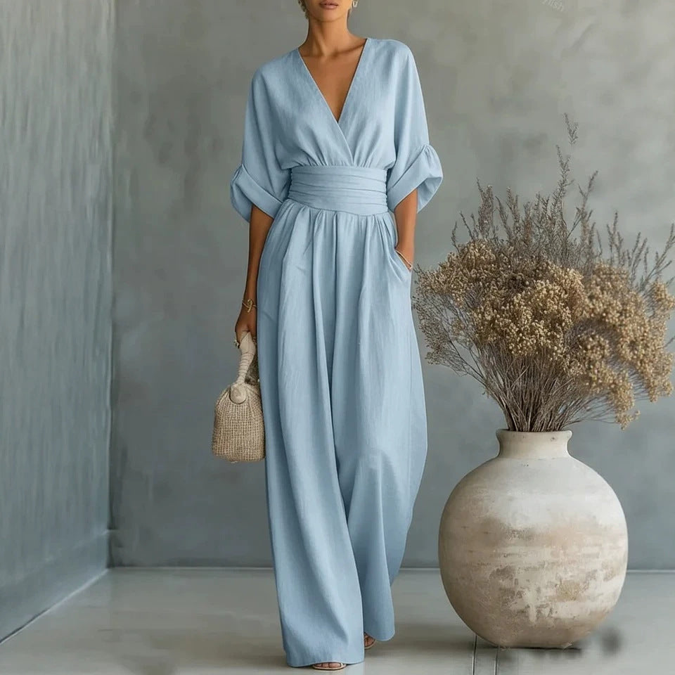 V-Neck Wide-Leg Jumpsuit