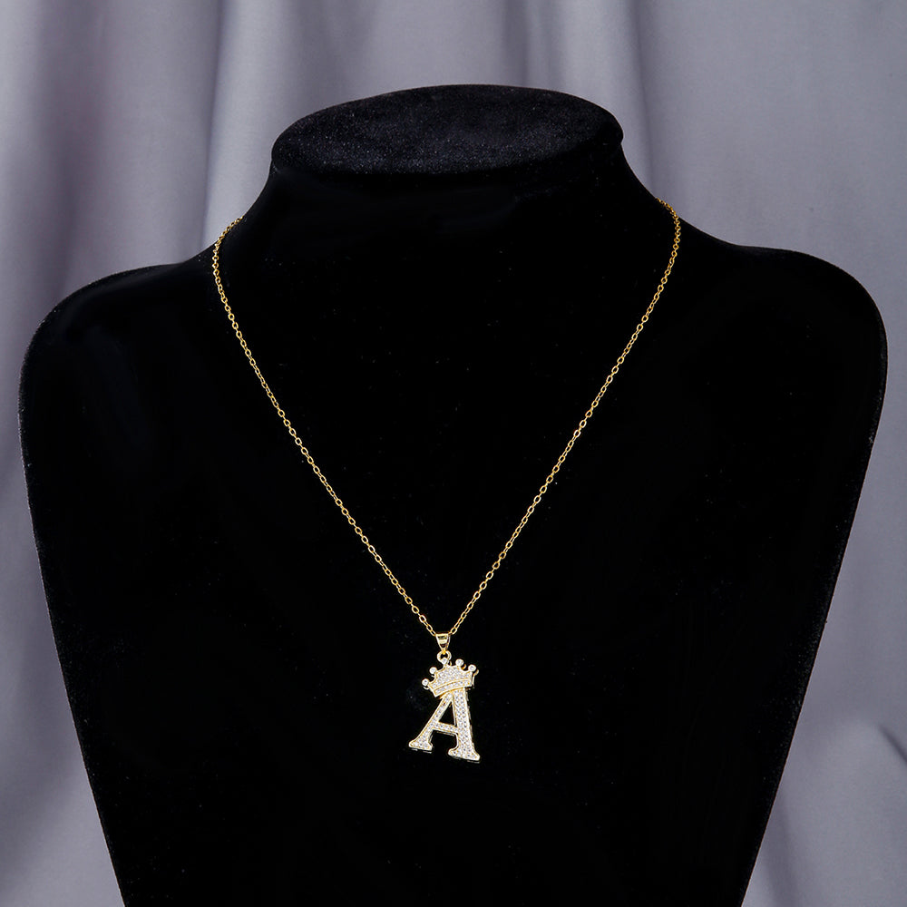 Crown Initial Pendant Necklace