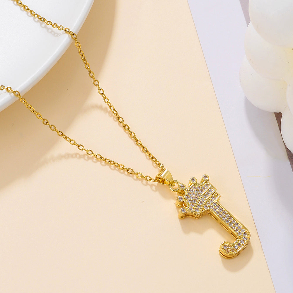 Crown Initial Pendant Necklace
