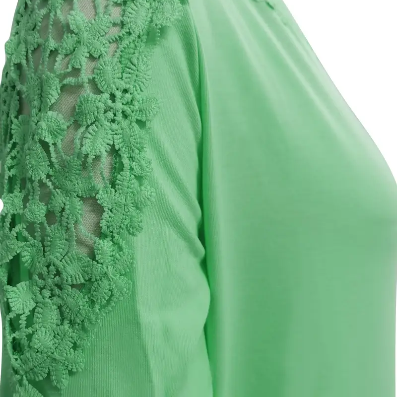 Lace-Sleeve Crew Neck Top