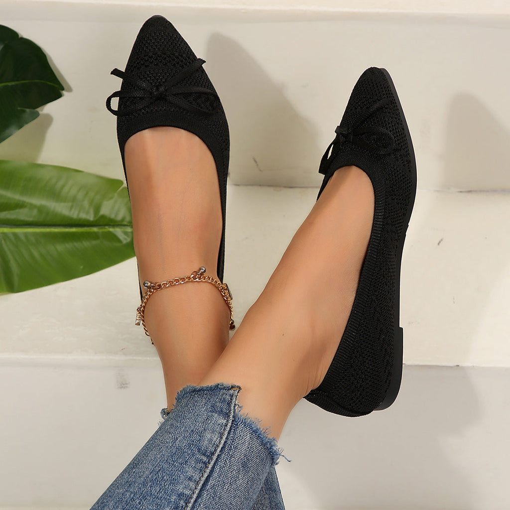 Bow Knit Pointed-Toe Flats