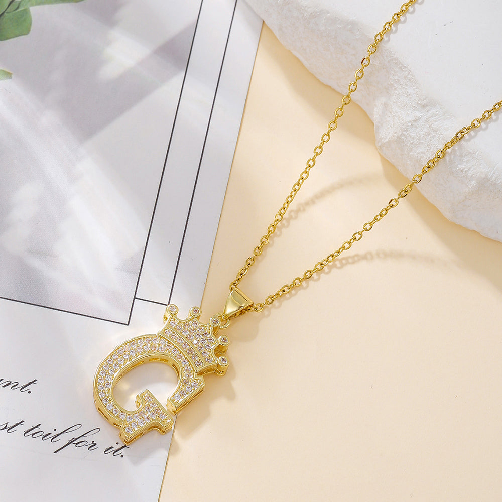 Crown Initial Pendant Necklace