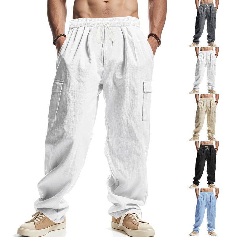 Men's Linen Wide-Leg Cargo Pants
