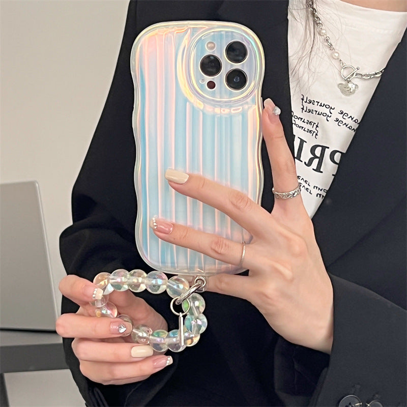 Holographic Wave iPhone Case with Bead Strap