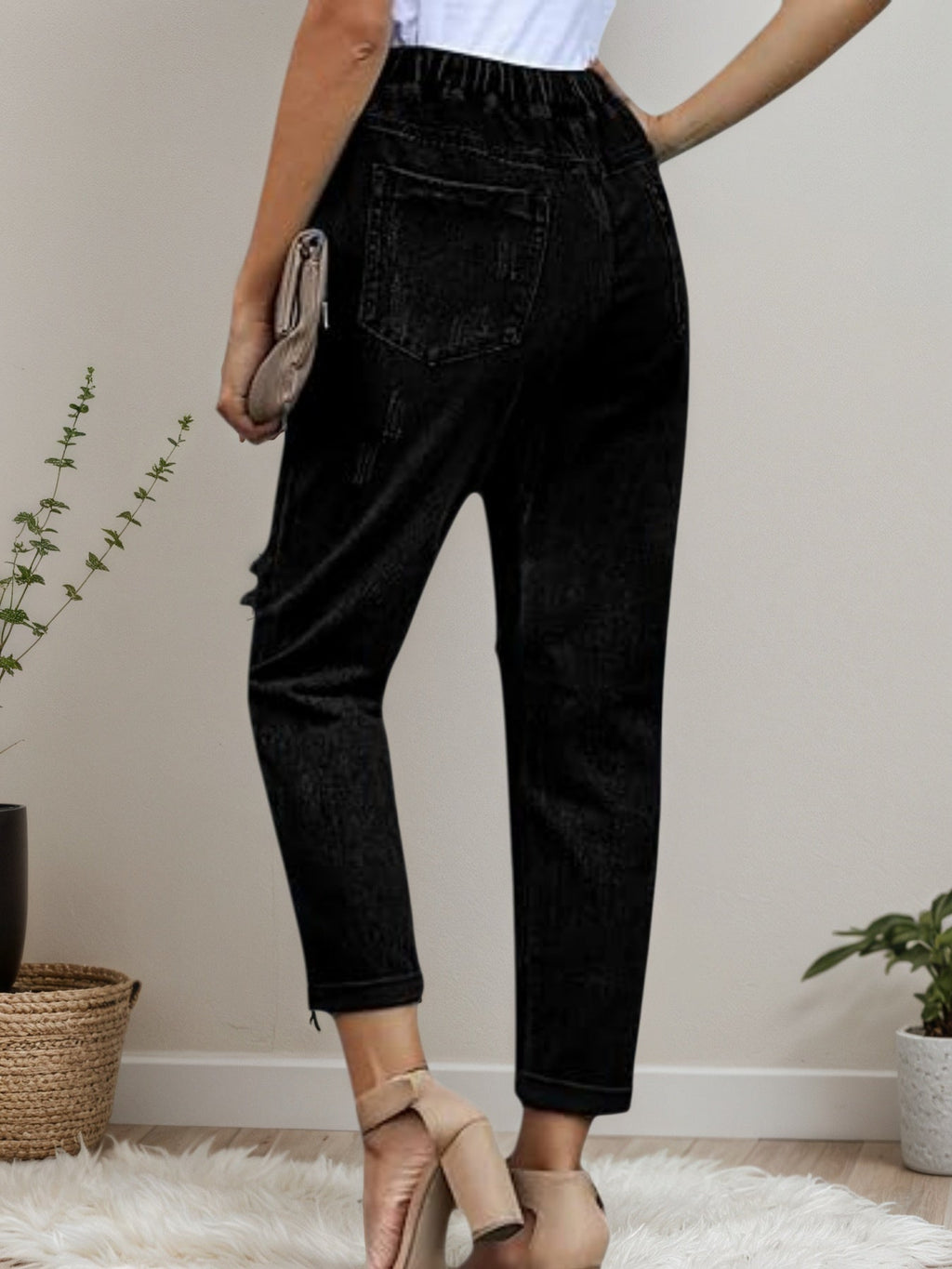 Women's Distressed Denim Joggers