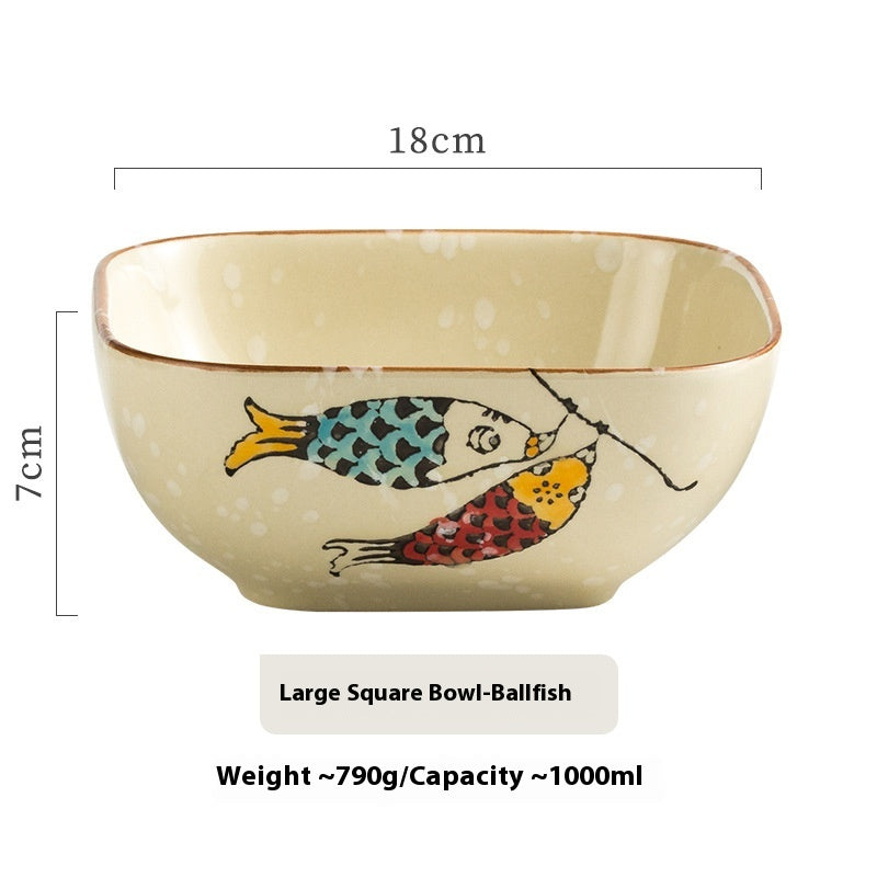 Retro Cat & Fish Ceramic Bowl