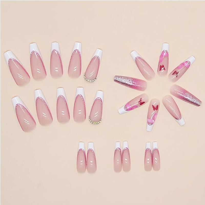 Glitter Butterfly Press-On Nails (24 Pcs)