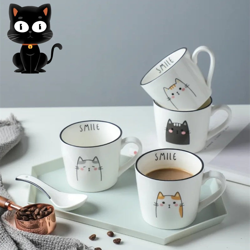Cartoon Cat Ceramic Mug with Spoon