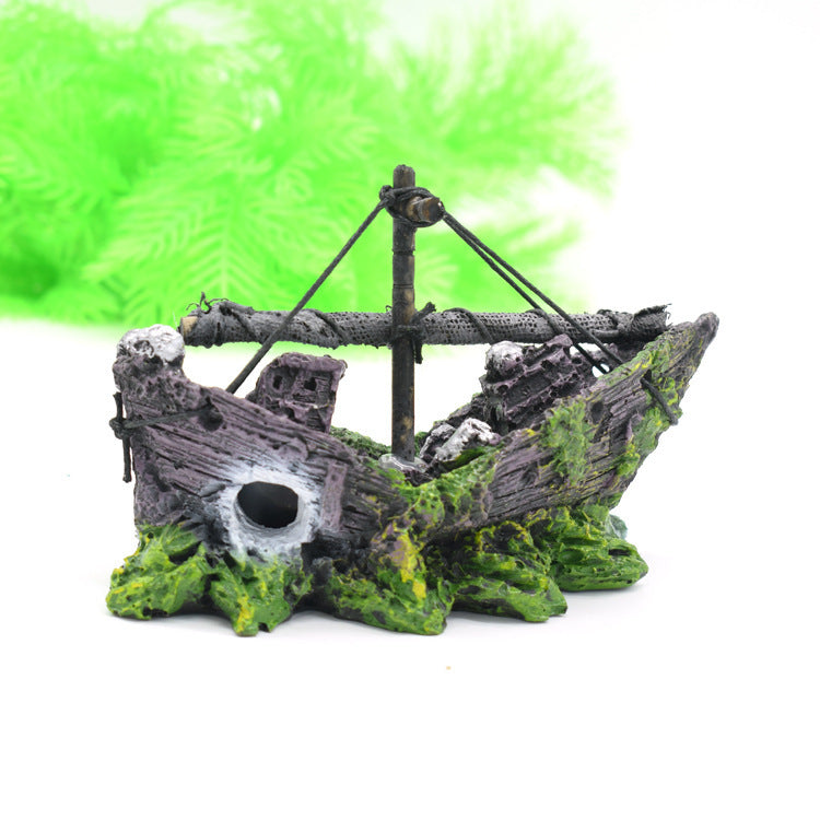 Mini Fishing Boat Aquarium Ornament