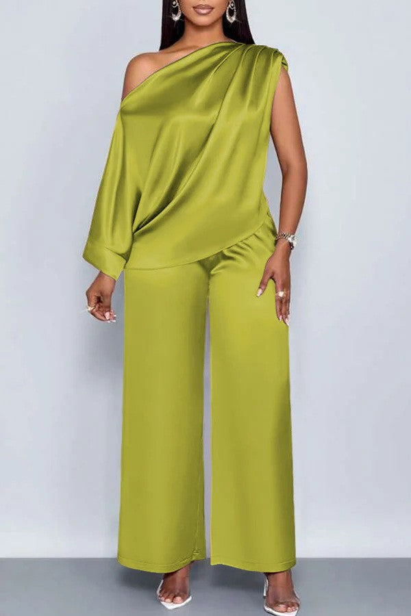 Women's Corduroy Off-Shoulder Top & Trousers Set