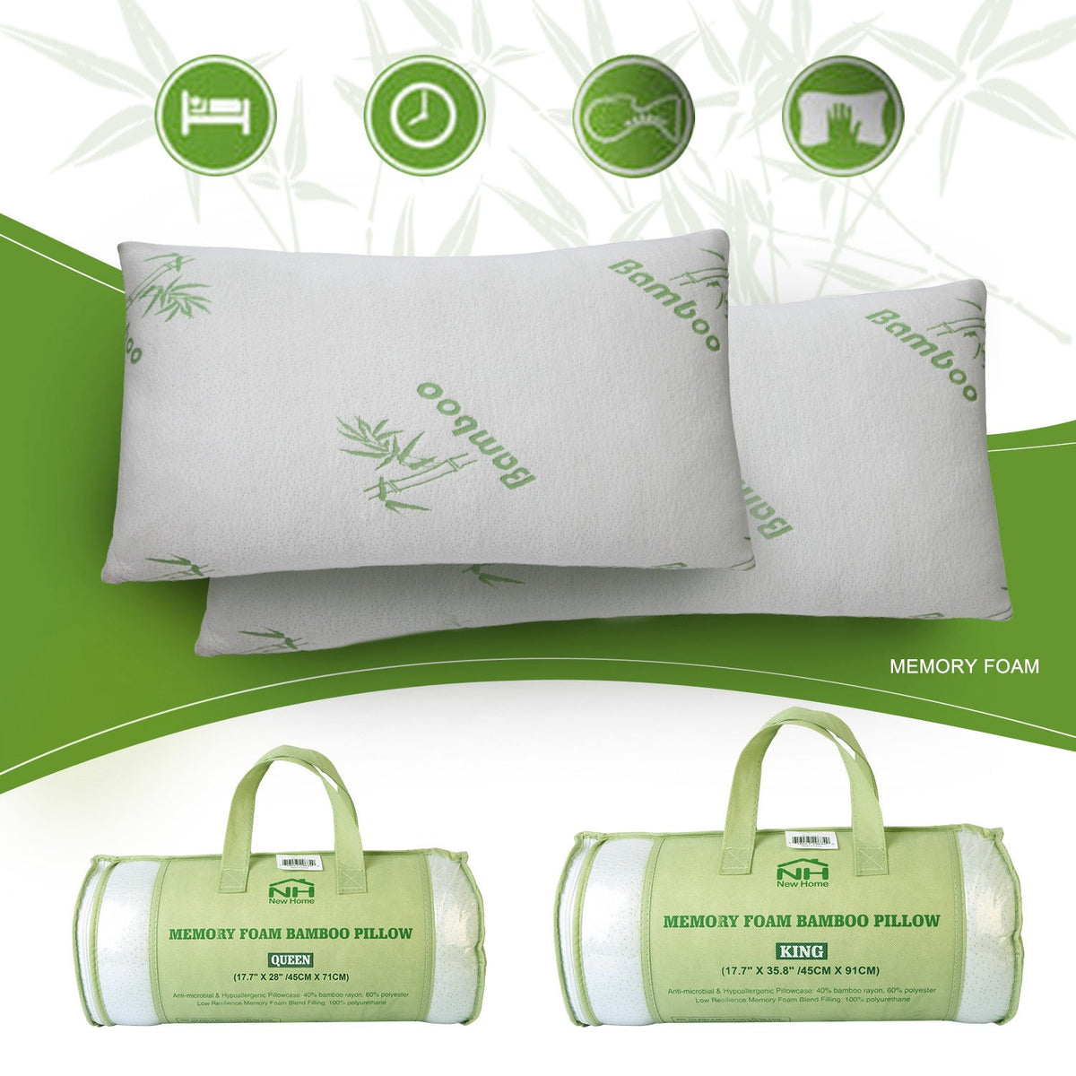 Shredded Memory Foam Pillow with Bamboo Cover