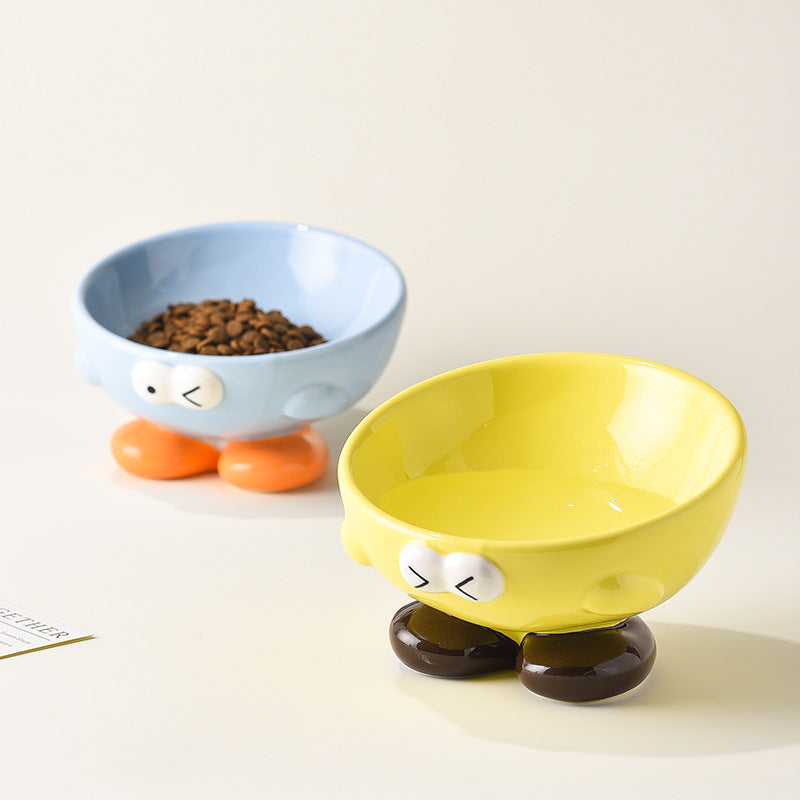 Tilted Cute Face Ceramic Pet Bowl