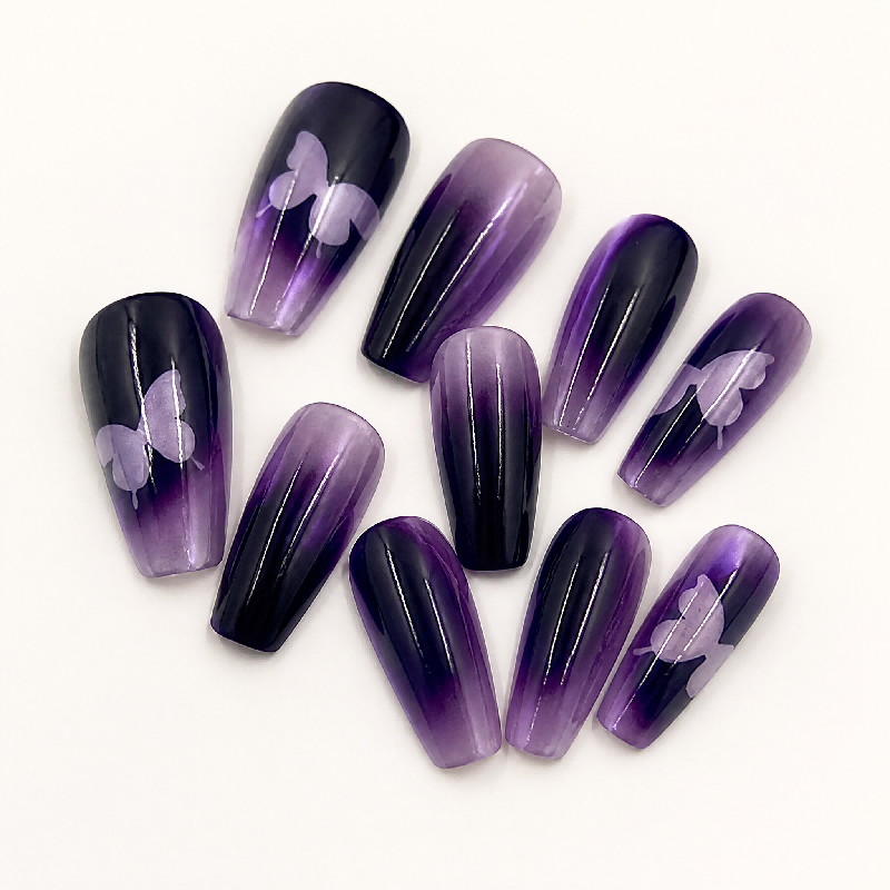 Purple Cat-Eye Butterfly Press-On Nails