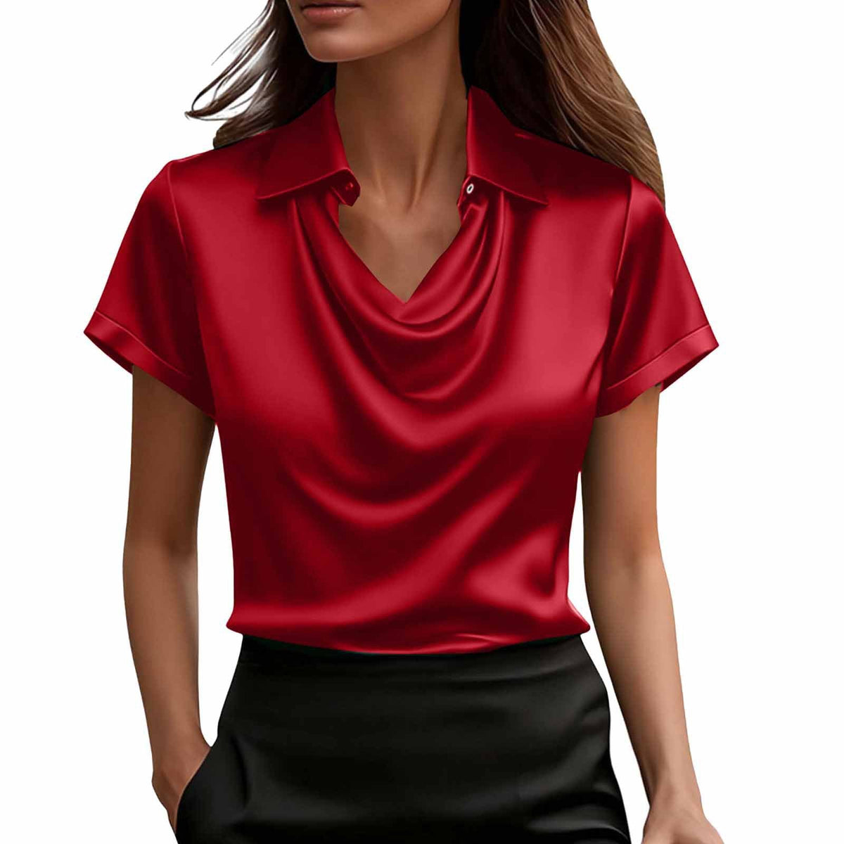 Satin Short-Sleeve Button Shirt