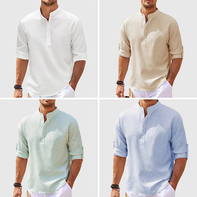 Men's Band-Collar Casual Shirt