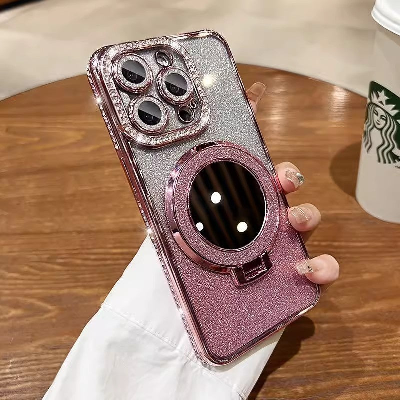Glitter Case with Makeup Mirror Stand