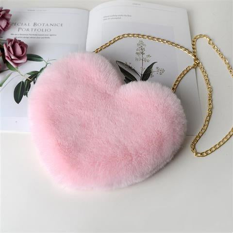 Plush Heart Chain Shoulder Bag