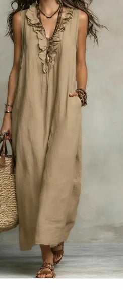 Women's Ruffle A-Line Dress with Pockets