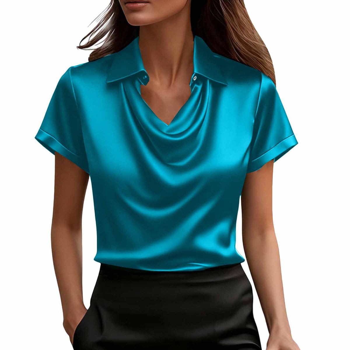 Satin Short-Sleeve Button Shirt