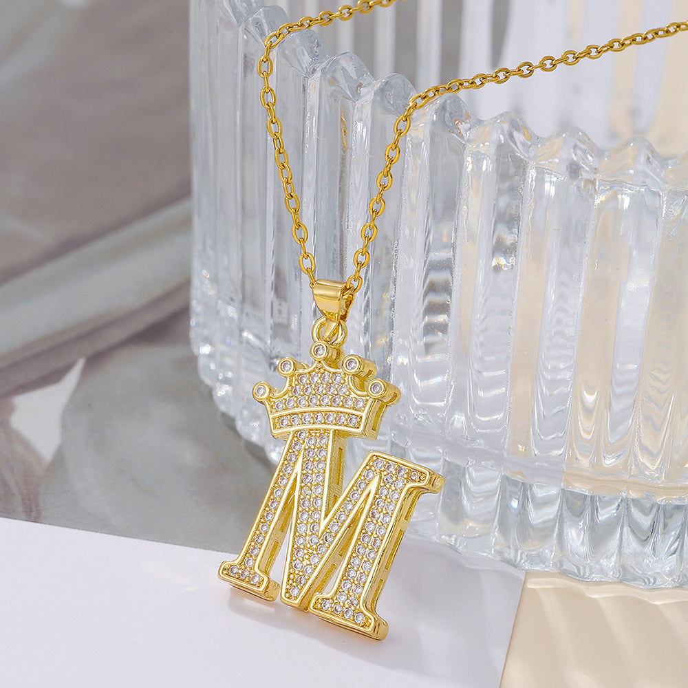 Crown Initial Pendant Necklace
