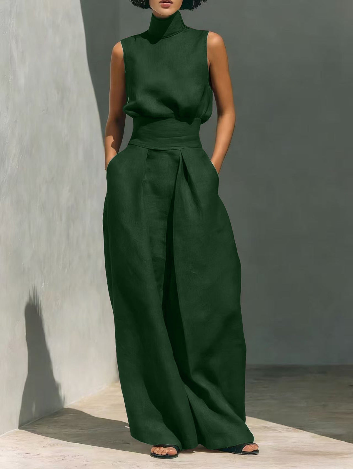 Sleeveless Top & Straight-Leg Pants Set