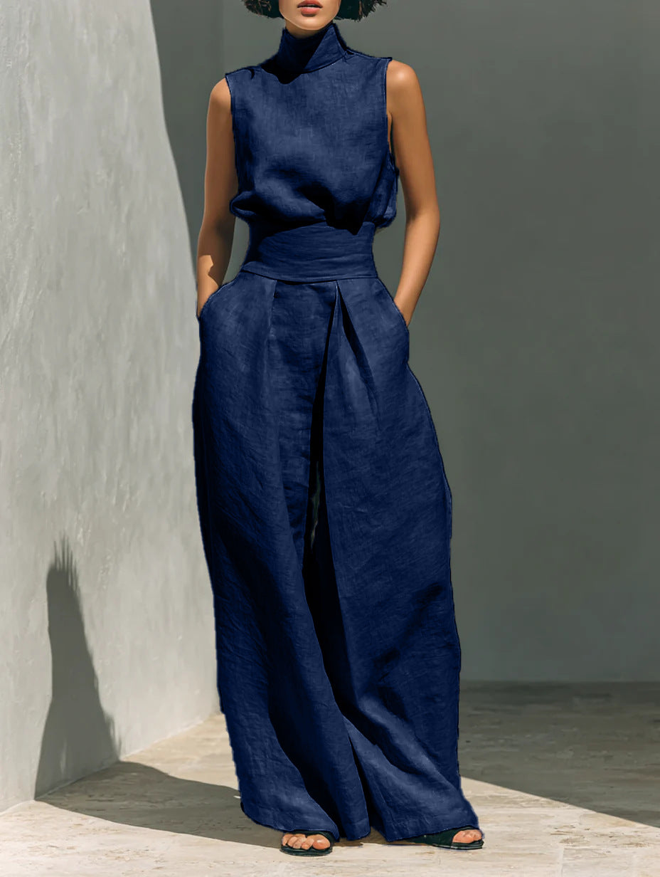 Sleeveless Top & Straight-Leg Pants Set