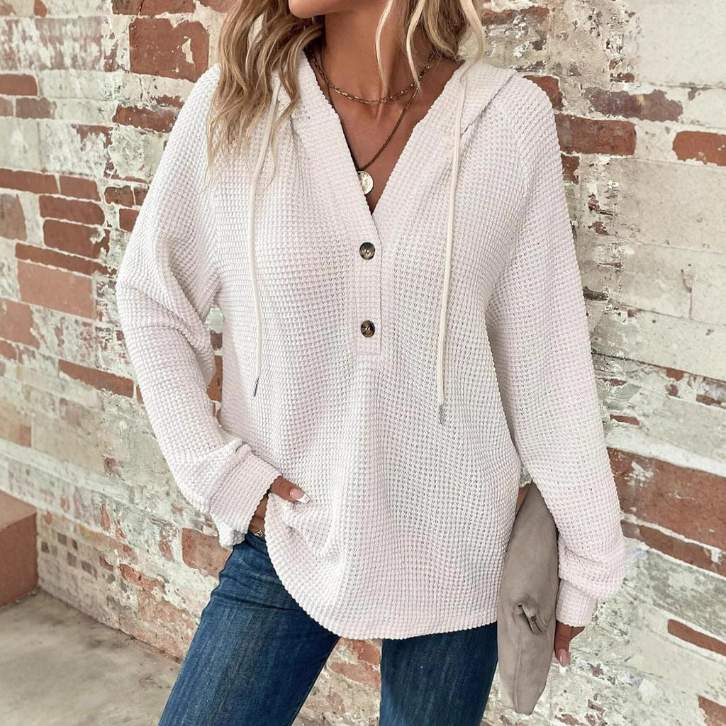 Waffle-Knit Hooded Sweatshirt