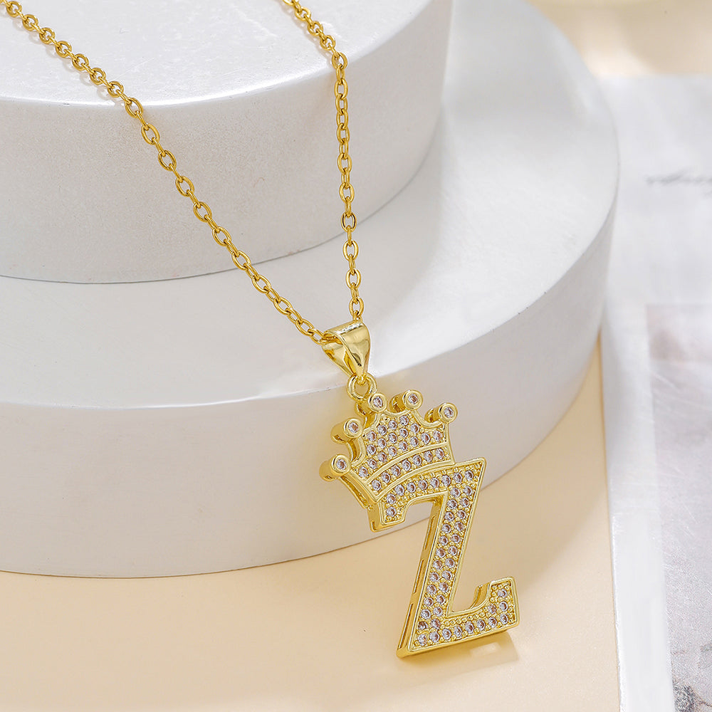 Crown Initial Pendant Necklace