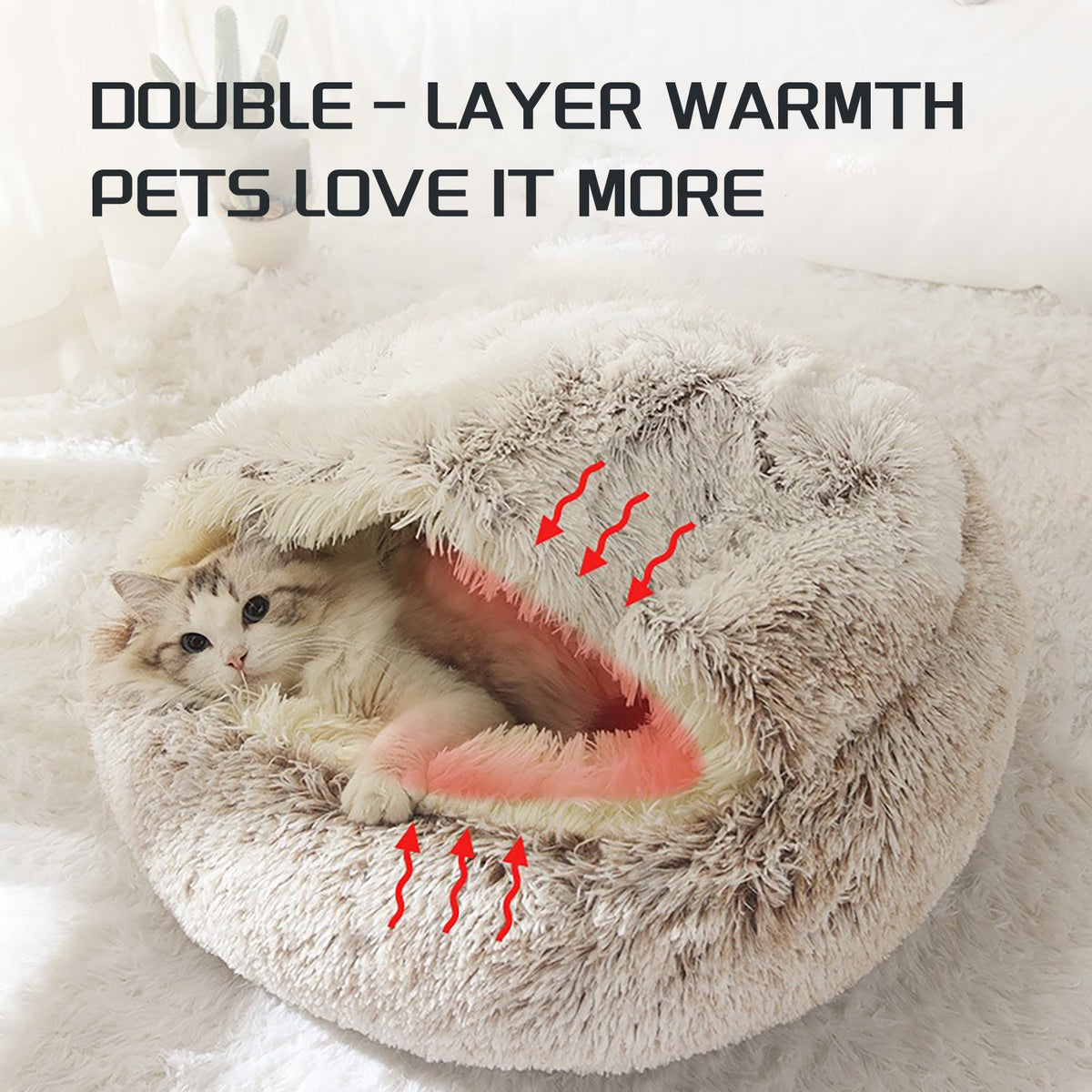 Hooded Plush Donut Cat Bed