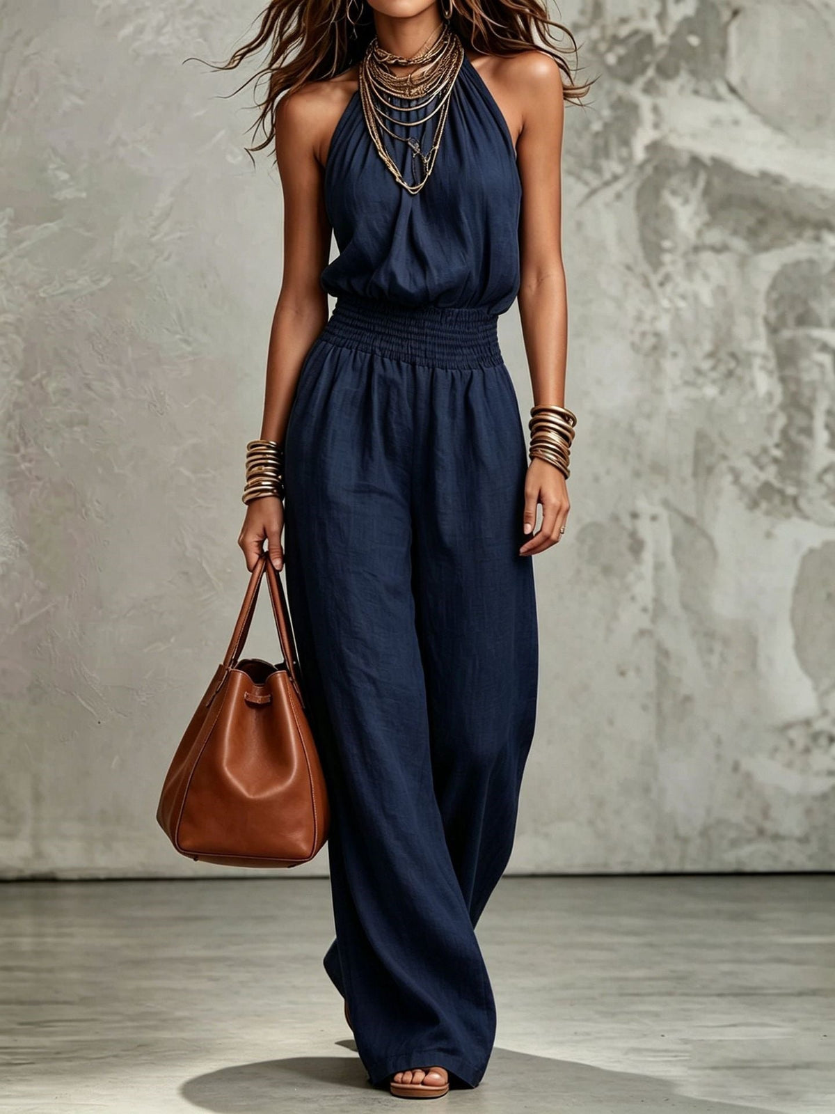 Halter Wide-Leg Overall Jumpsuit