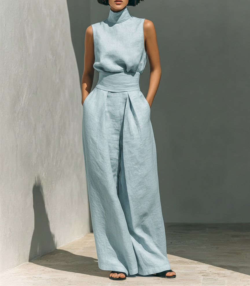 Sleeveless Top & Straight-Leg Pants Set