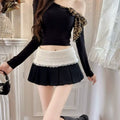 Lace-Trim Pleated Mini Skirt